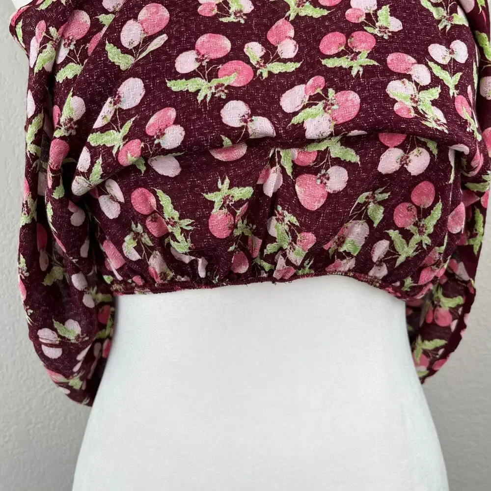 Free People Intimately Worth It Fruit Print Cami Tank Top Burgundy Wine Small